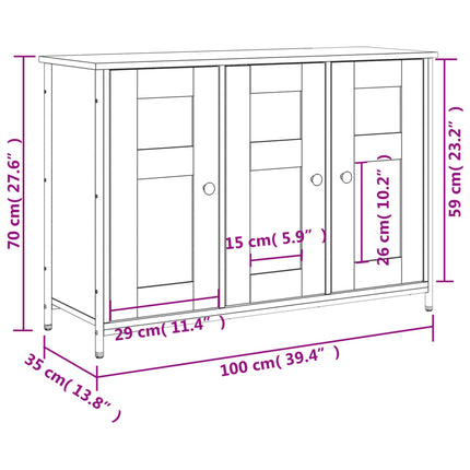 skænk 100x35x70 cm konstrueret træ røget egetræsfarve