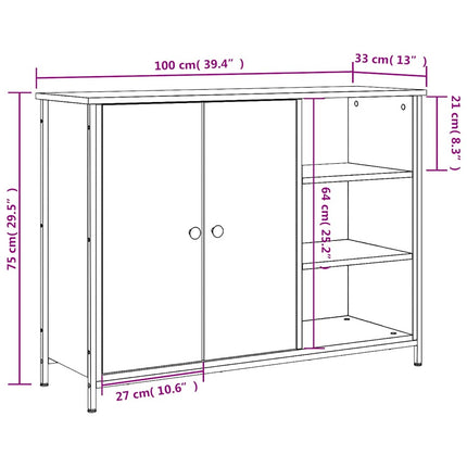 skænk 100x33x75 cm konstrueret træ røget egetræsfarve