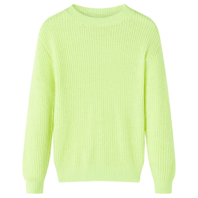 Sweater til børn str. 116 strikket neongul
