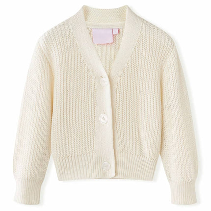 Strikket cardigan til børn str. 104 strik snehvid