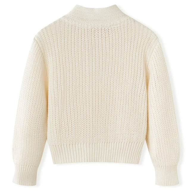 Strikket cardigan til børn str. 104 strik snehvid