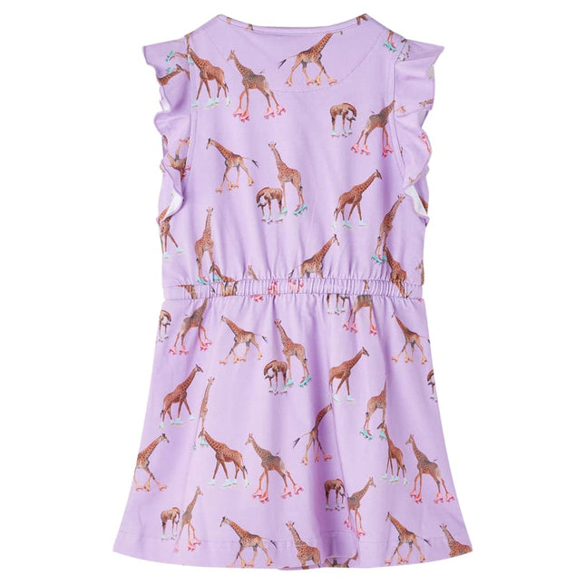 Kjole til børn str. 128 med flæseærmer og snøre lilla