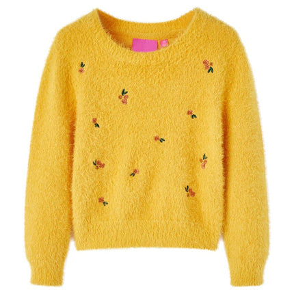 Sweater til børn str. 92 strikket okkergul