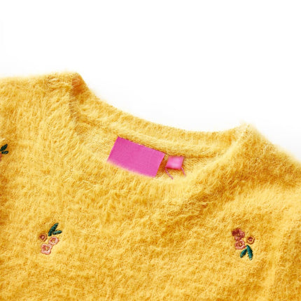 Sweater til børn str. 92 strikket okkergul