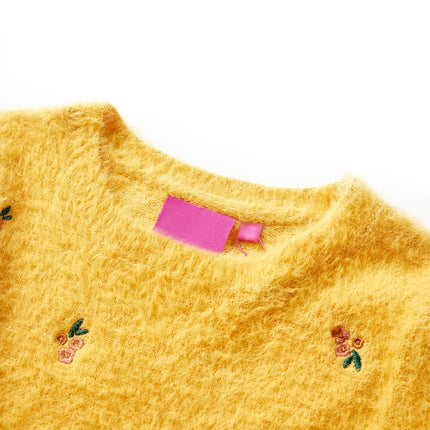 Sweater til børn str. 140 strikket okkergul