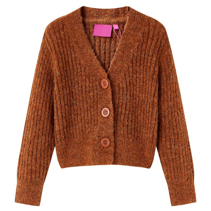 Strikket cardigan til børn str. 92 cognacfarvet