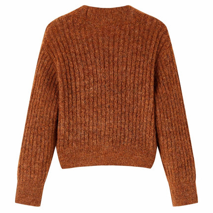 Strikket cardigan til børn str. 116 cognacfarvet