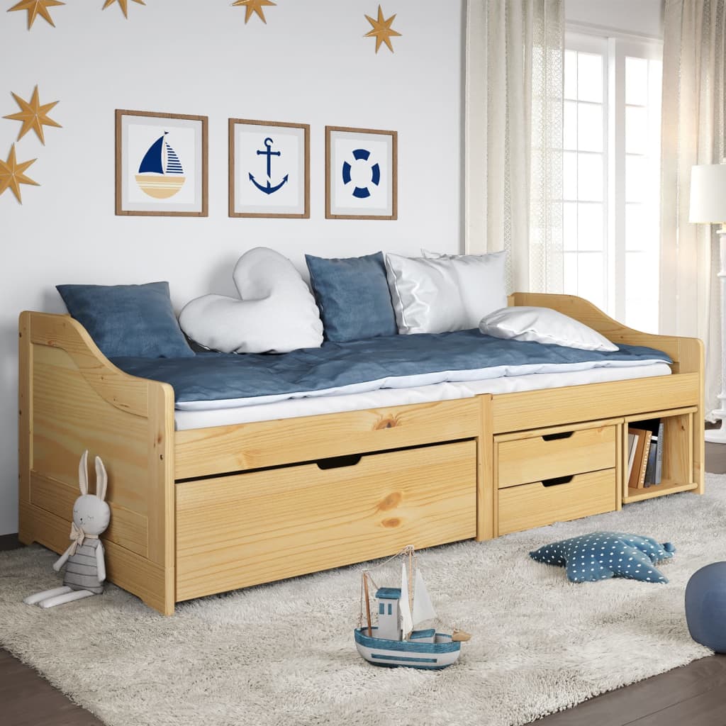 daybed med tre skuffer IRUN 90x200 cm massivt fyrretræ billede