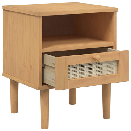 sengebord SENJA rattanlook 40x35x48 cm massivt fyrretræ brun