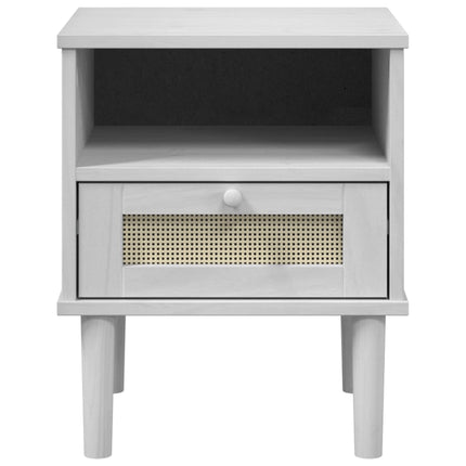 sengebord SENJA rattanlook 40x35x48 cm massivt fyrretræ hvid