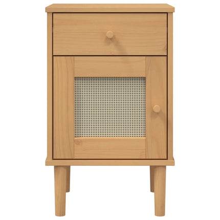 sengebord SENJA rattanlook 40x35x65 cm massivt fyrretræ brun