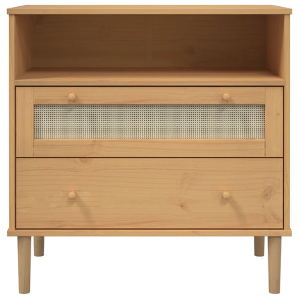 skænk SENJA 80x40x80 cm rattan-look massivt fyrretræ brun