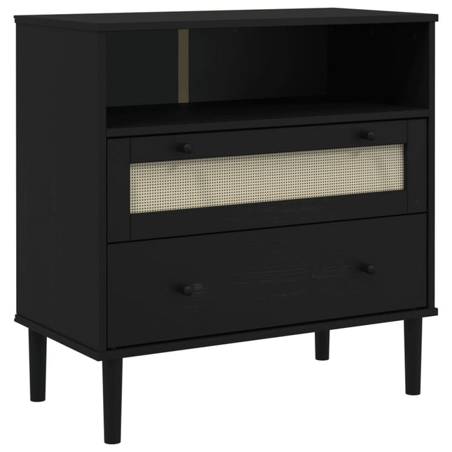 skænk SENJA 80x40x80 cm rattan-look massivt fyrretræ sort