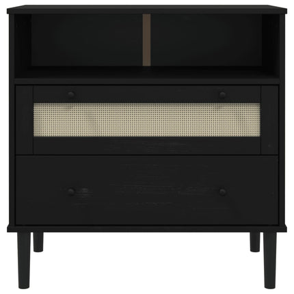 skænk SENJA 80x40x80 cm rattan-look massivt fyrretræ sort