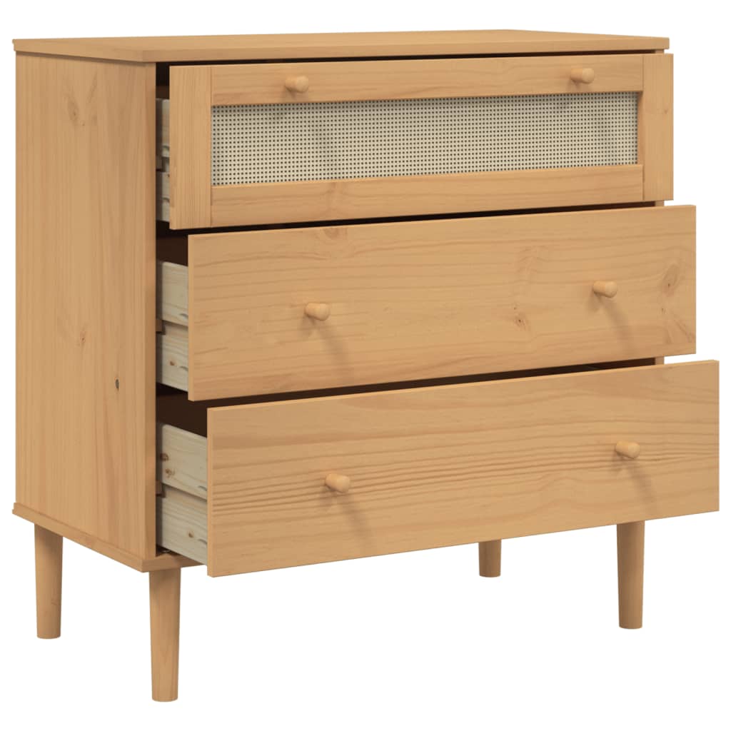 kommode SENJA rattanlook 80x40x80 cm massivt fyrretræ brun