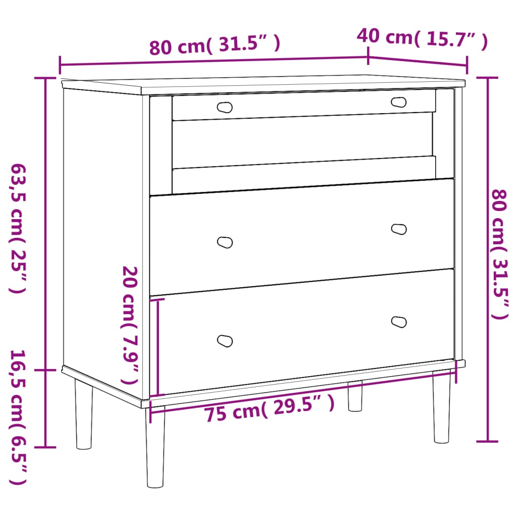 kommode SENJA rattanlook 80x40x80 cm massivt fyrretræ brun