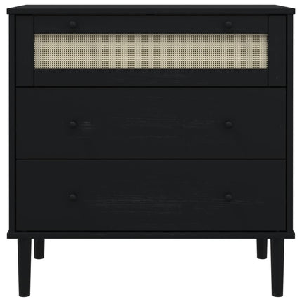 kommode SENJA rattanlook 80x40x80 cm massivt fyrretræ sort
