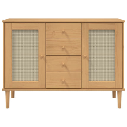 skænk SENJA 112x40x80 cm rattan-look massivt fyrretræ brun
