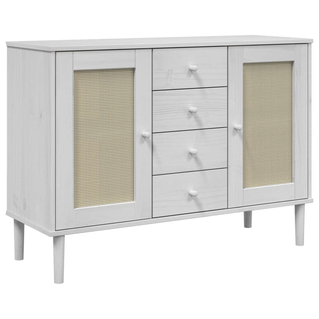 skænk SENJA 112x40x80 cm rattan-look massivt fyrretræ hvid
