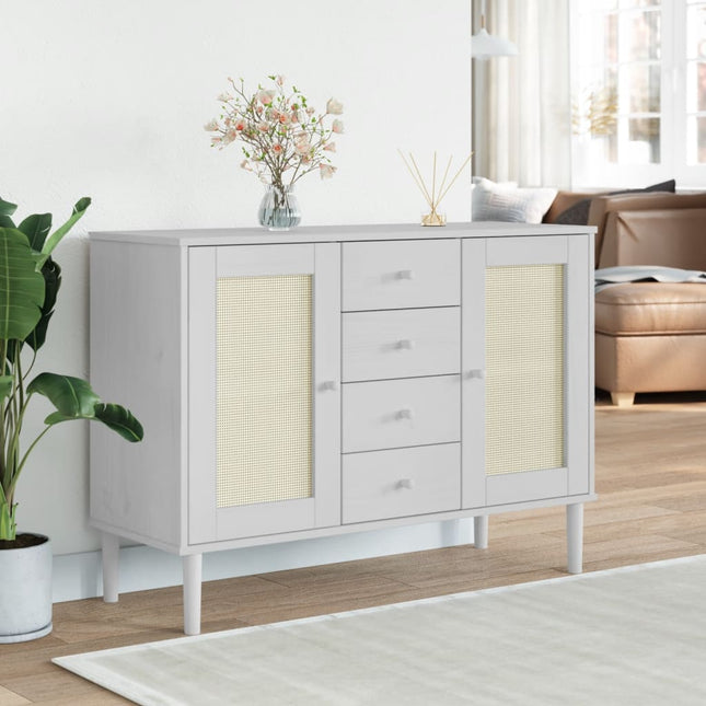 skænk SENJA 112x40x80 cm rattan-look massivt fyrretræ hvid