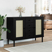skænk SENJA 112x40x80 cm rattan-look massivt fyrretræ sort