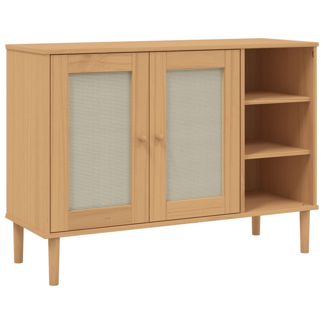 skænk SENJA 112x40x80 cm rattan-look massivt fyrretræ brun