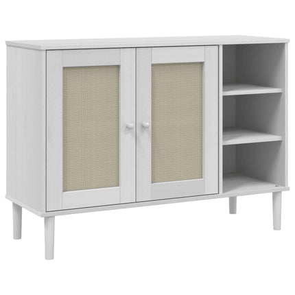 skænk SENJA 112x40x80 cm rattan-look massivt fyrretræ hvid
