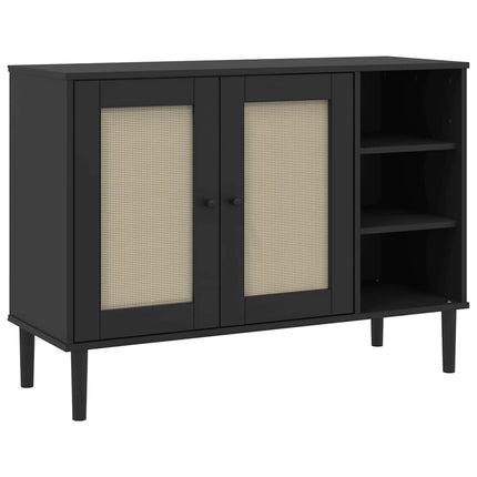 skænk SENJA 112x40x80 cm rattan-look massivt fyrretræ sort