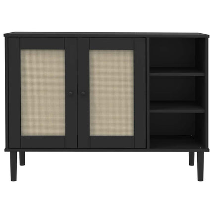 skænk SENJA 112x40x80 cm rattan-look massivt fyrretræ sort