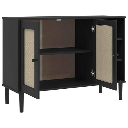 skænk SENJA 112x40x80 cm rattan-look massivt fyrretræ sort
