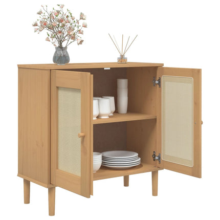 skænk SENJA 80x35x80 cm rattan-look massivt fyrretræ brun