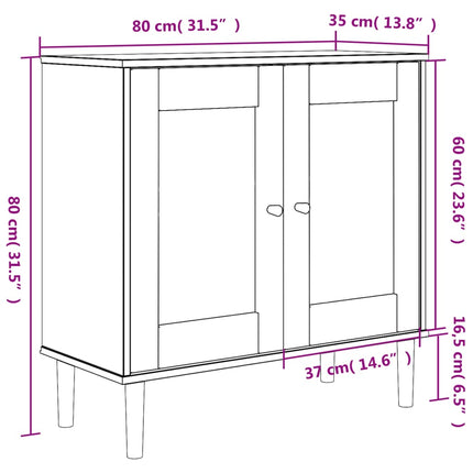 skænk SENJA 80x35x80 cm rattan-look massivt fyrretræ hvid