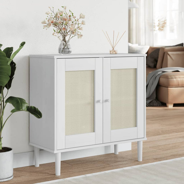 skænk SENJA 80x35x80 cm rattan-look massivt fyrretræ hvid