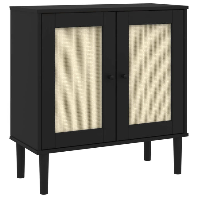 skænk SENJA 80x35x80 cm rattan-look massivt fyrretræ sort