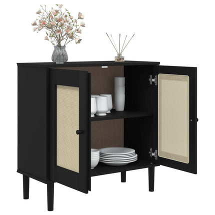skænk SENJA 80x35x80 cm rattan-look massivt fyrretræ sort