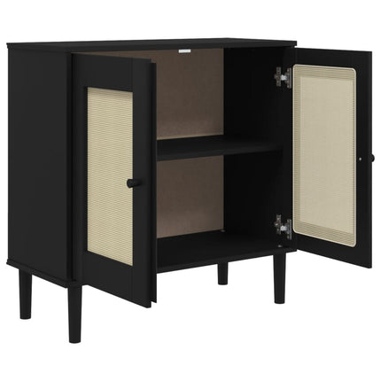 skænk SENJA 80x35x80 cm rattan-look massivt fyrretræ sort