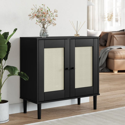 skænk SENJA 80x35x80 cm rattan-look massivt fyrretræ sort