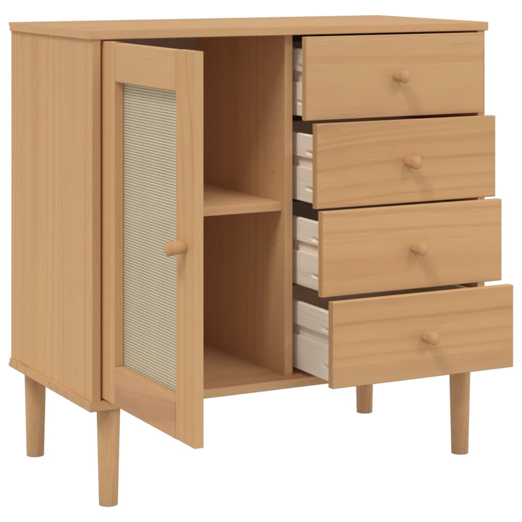 skænk SENJA 80x40x80 cm rattan-look massivt fyrretræ brun