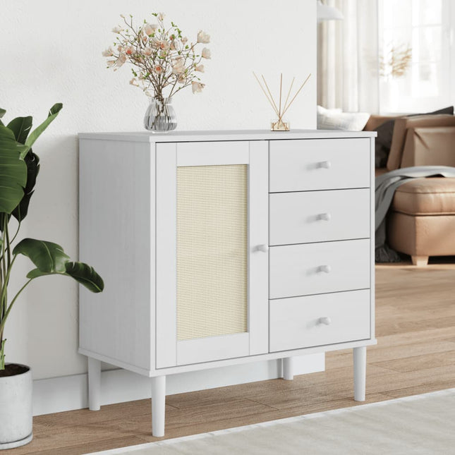 skænk SENJA 80x40x80 cm rattan-look massivt fyrretræ hvid