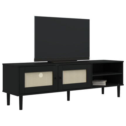 tv-bord SENJA 158x40x49 cm rattan-look massivt fyrretræ sort