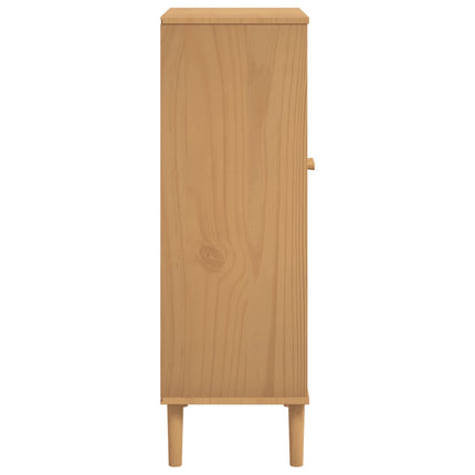 skoskab SENJA 59,5x35x107 cm rattan-look massivt træ brun