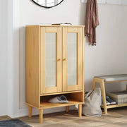 skoskab SENJA 59,5x35x107 cm rattan-look massivt træ brun