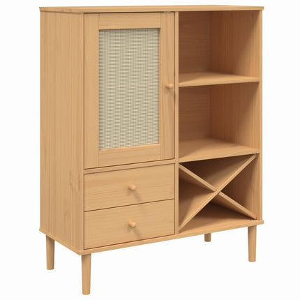 skænk SENJA 90x40x112 cm rattan-look massivt fyrretræ brun
