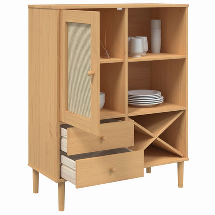 skænk SENJA 90x40x112 cm rattan-look massivt fyrretræ brun