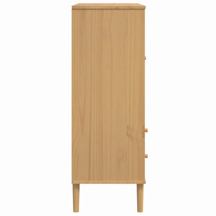 skænk SENJA 90x40x112 cm rattan-look massivt fyrretræ brun
