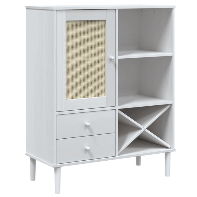skænk SENJA 90x40x112 cm rattan-look massivt fyrretræ hvid