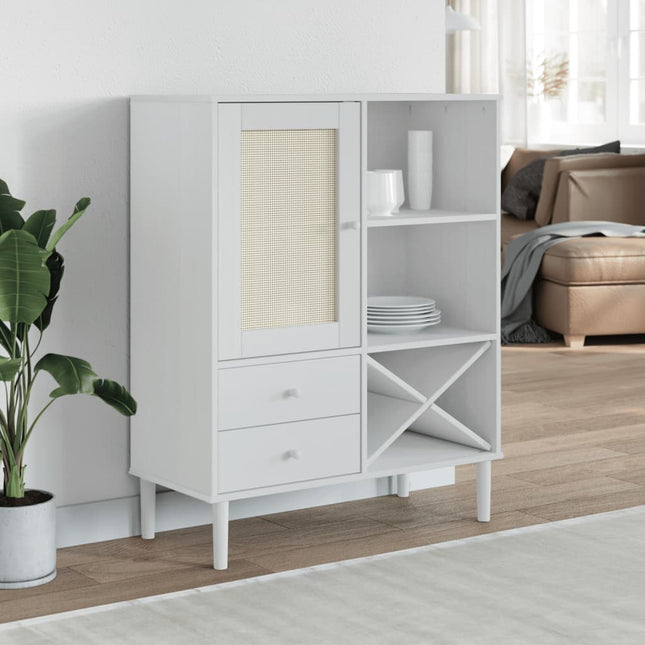 skænk SENJA 90x40x112 cm rattan-look massivt fyrretræ hvid