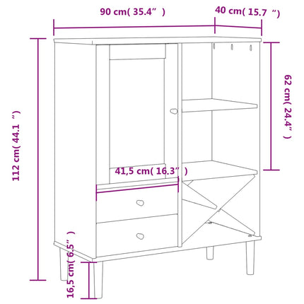 skænk SENJA 90x40x112 cm rattan-look massivt fyrretræ sort