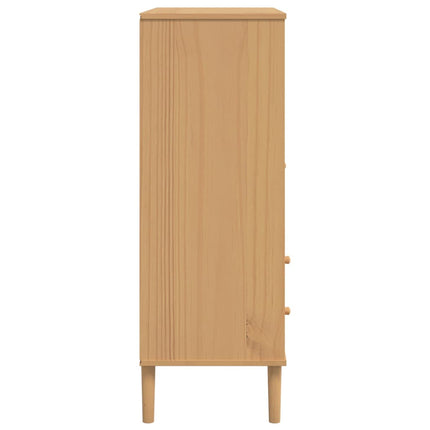 skænk SENJA 90x40x112 cm rattan-look massivt fyrretræ brun
