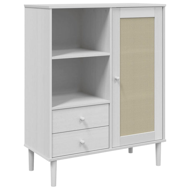 skænk SENJA 90x40x112 cm rattan-look massivt fyrretræ hvid
